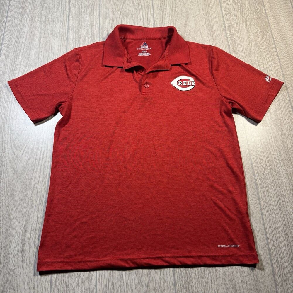 Cincinnati Reds Golf Polo Men’s M Red Logo Performance Majestic Coolbase EUC